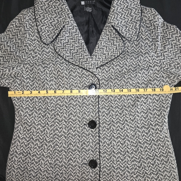 GORGEOUS Vintage 90s 3 Button Blazer ◼️◻️Chevron/Vegan Leather Trim, Size: Large - Picture 15 of 16